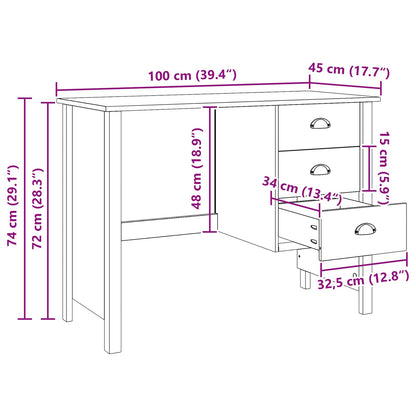 Bureau met lades Wit 100 x 45 x 74 cm Massief Vurenhout