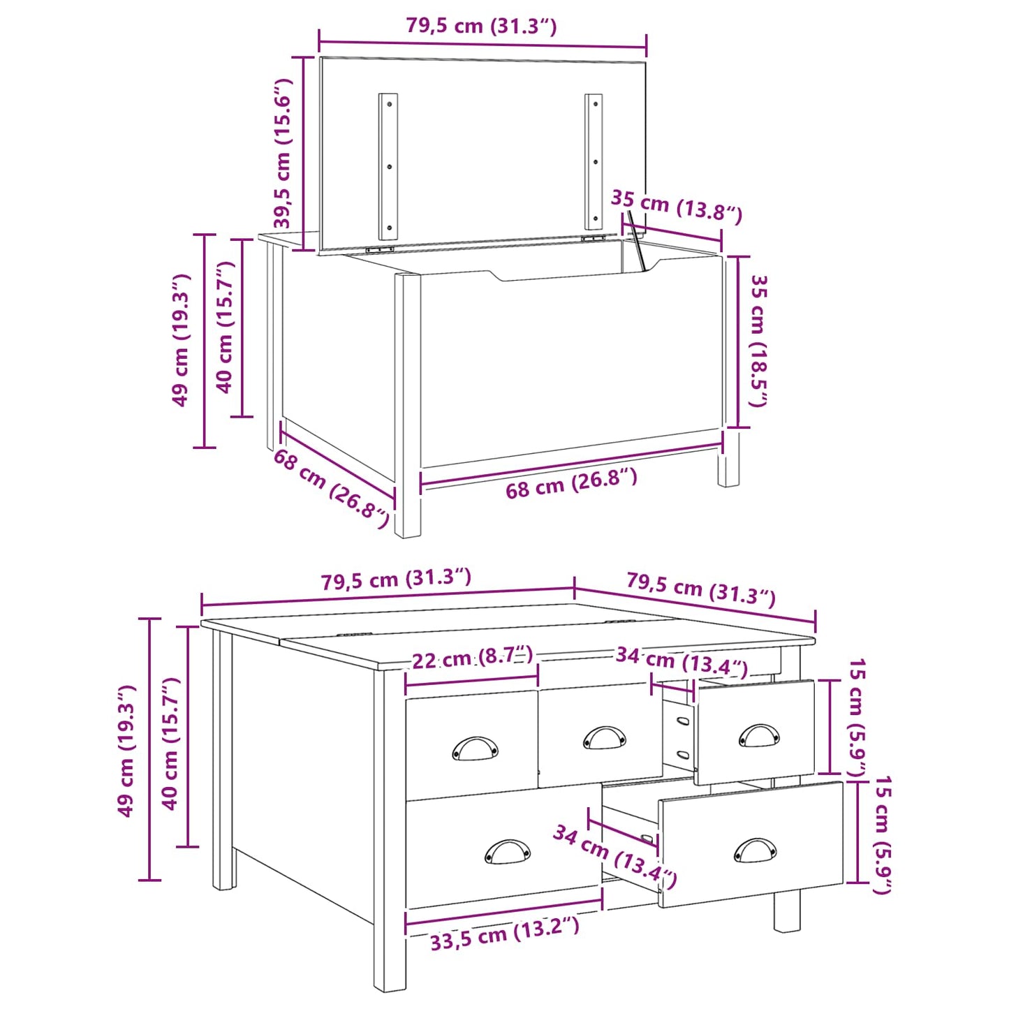 Salontafel Honingbruin 79.5 x 79.5 x 49 cm Massief Vurenhout