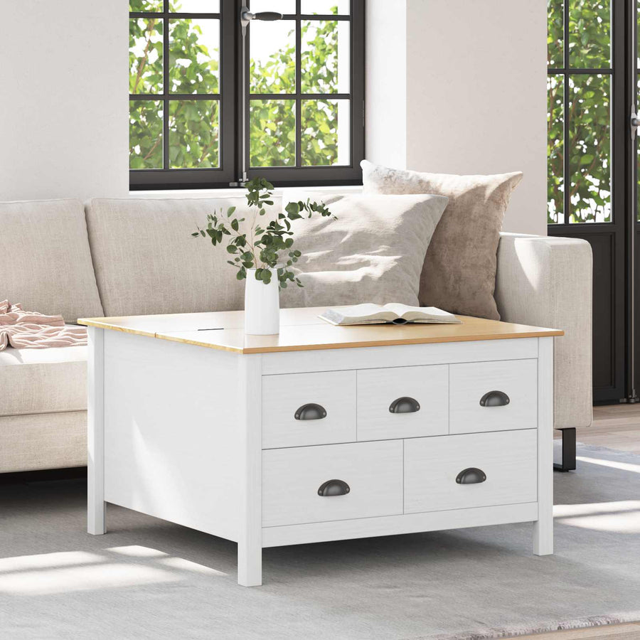 Salontafel met lade Wit en honingbruin 79.5 x 79.5 x 49 cm