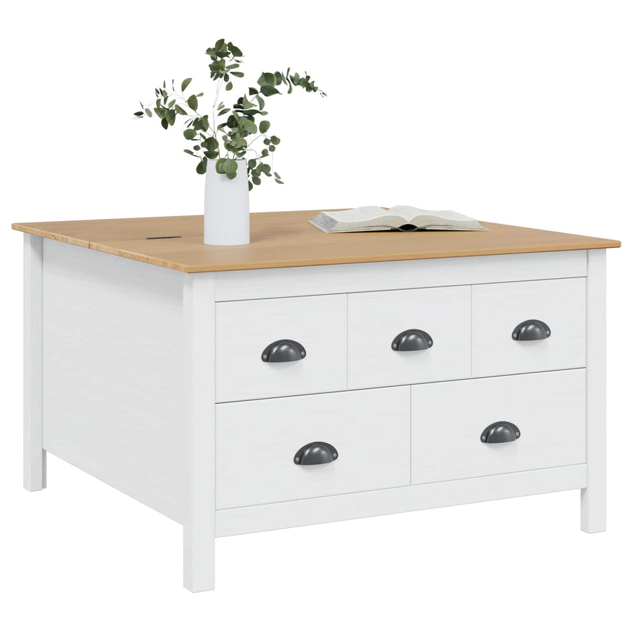 Salontafel met lade Wit en honingbruin 79.5 x 79.5 x 49 cm