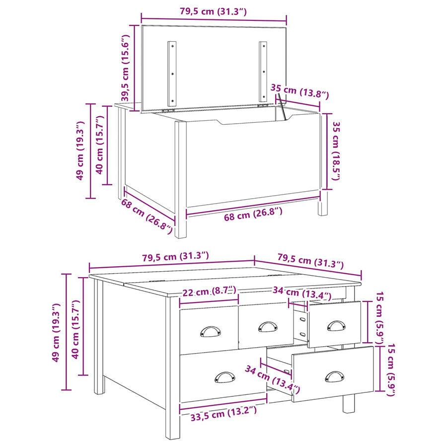 Salontafel met lade Wit en honingbruin 79.5 x 79.5 x 49 cm