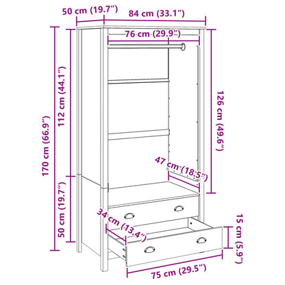 Kledingkast Honingbruin 84 x 50 x 170 cm Massief Vurenhout