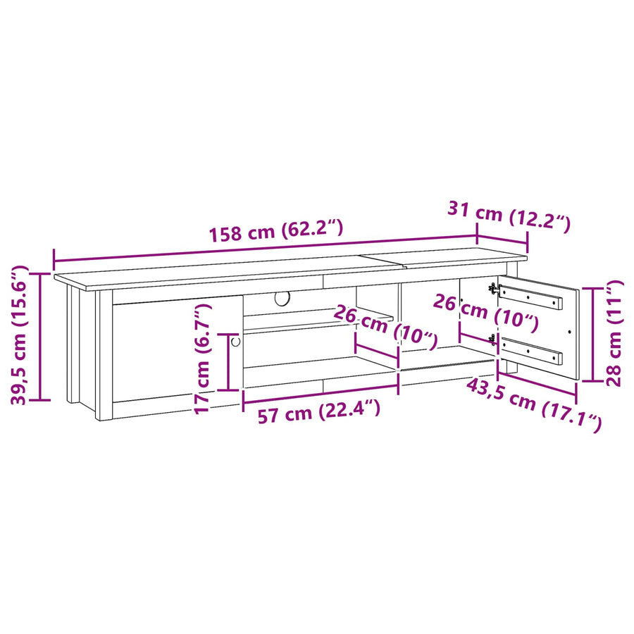 TV Rek HILL Honingbruin 158 x 40 x 39.5 cm Massief grenenhout