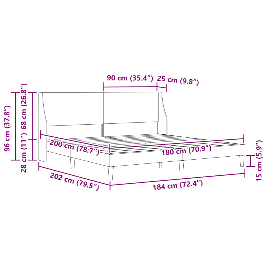 Bedframe met hoofdeinde Donkergrijs 180 x 200 cm Fluweel