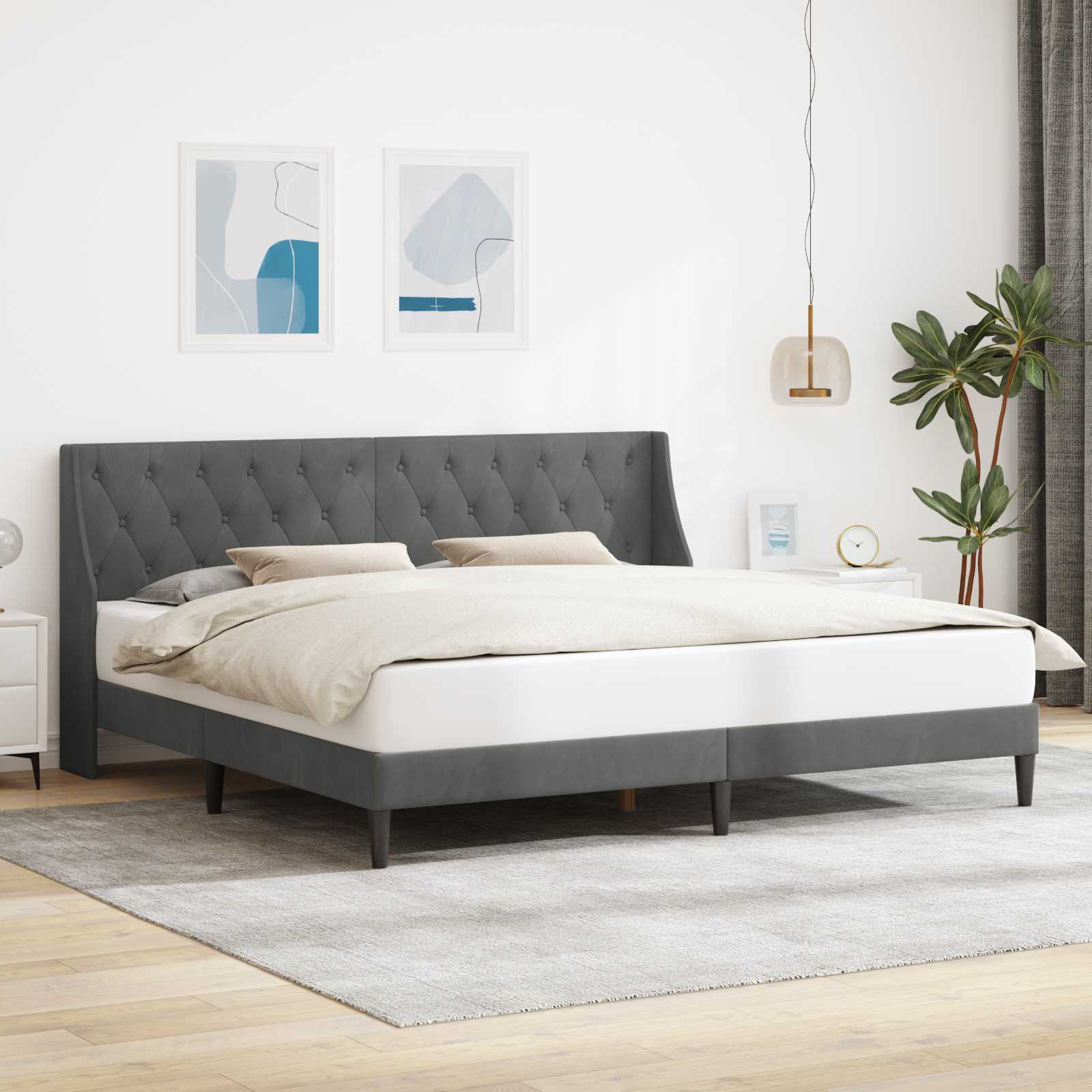 Bedframe met hoofdeinde Donkergrijs 180 x 200 cm Fluweel