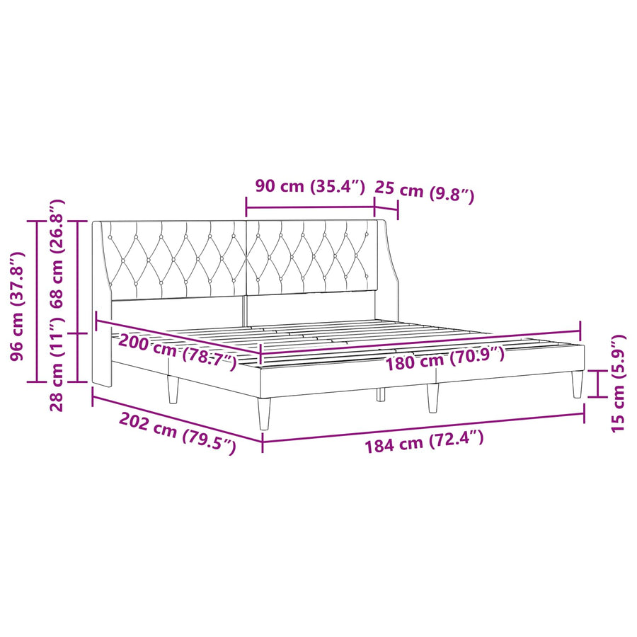 Bedframe met hoofdeinde Donkergrijs 180 x 200 cm Fluweel