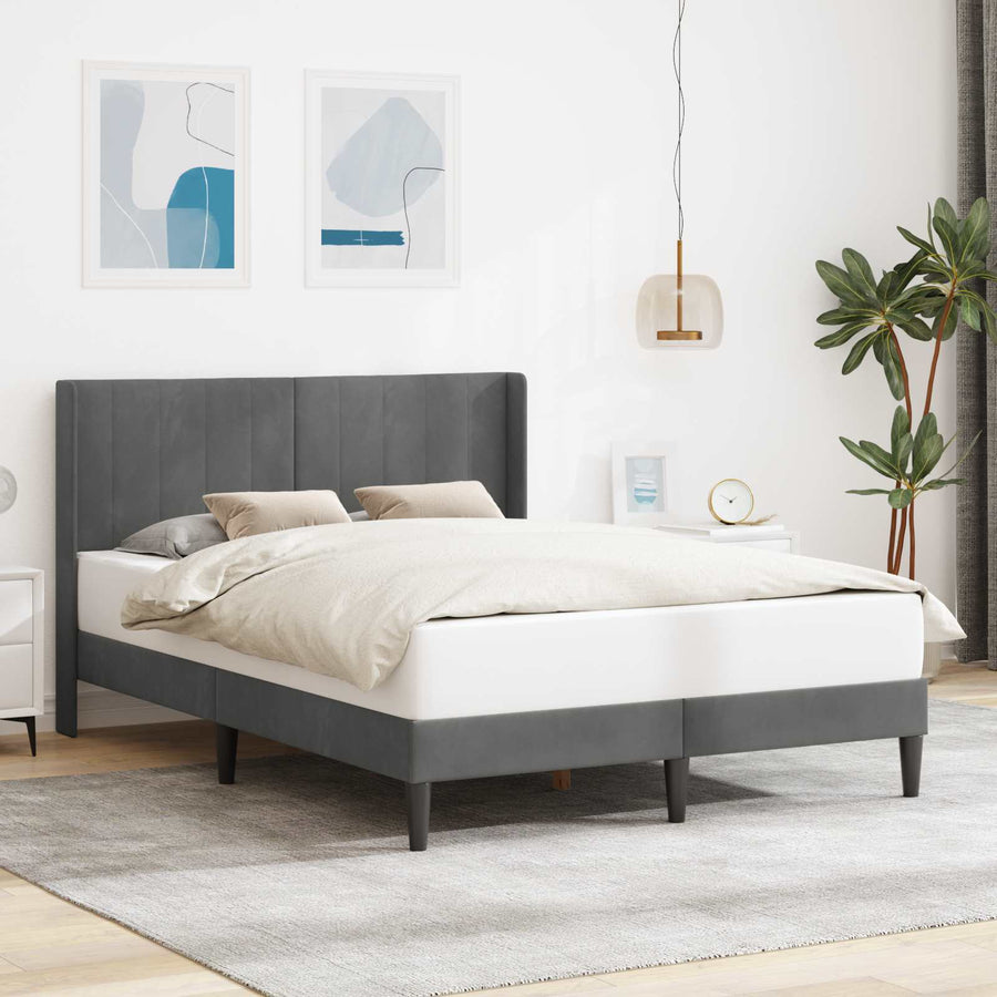 Bedframe met hoofdeinde Donkergrijs 153 x 203 cm Fluweel