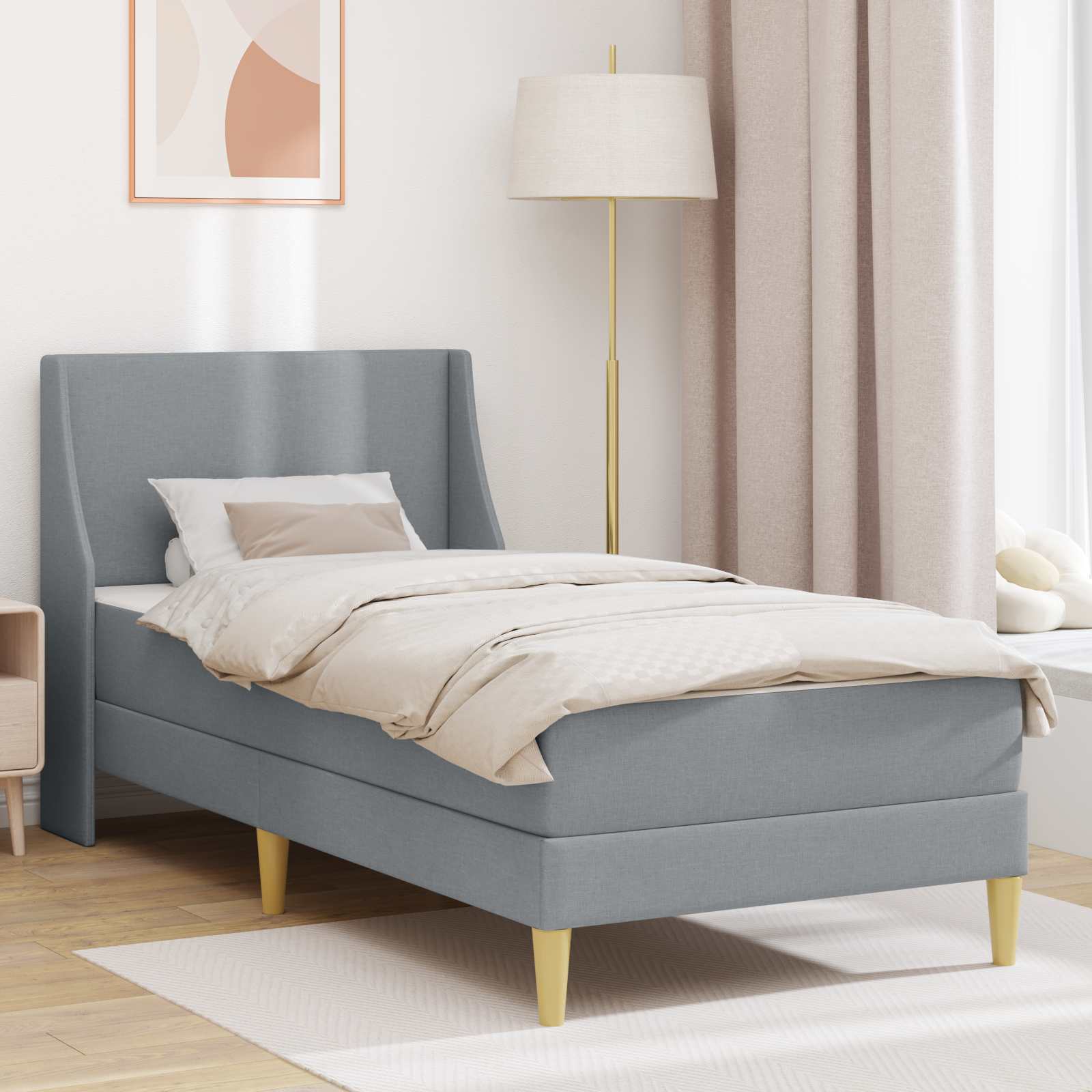 Bedframe met matras Wandgemonteerd Lichtgrijs 90 x 200 cm Stof