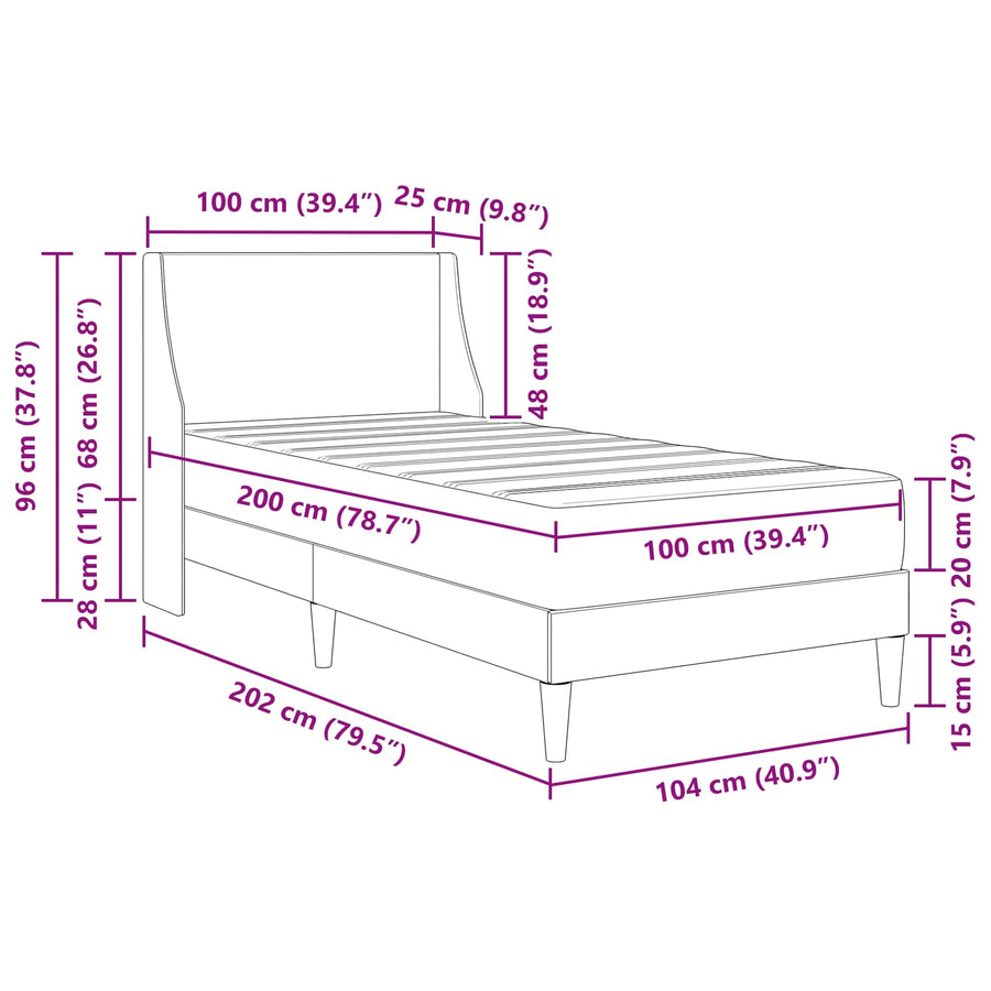 Bedframe met matras Effen Donkergrijs 100 x 200 cm Stof