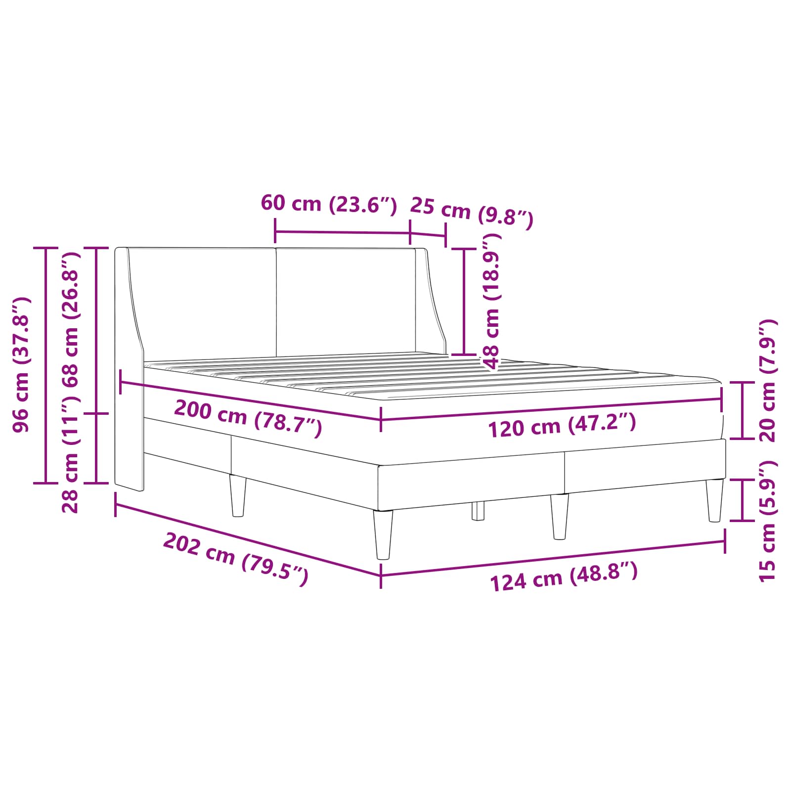 Bedframe met matras met hoofdeinde Polyester