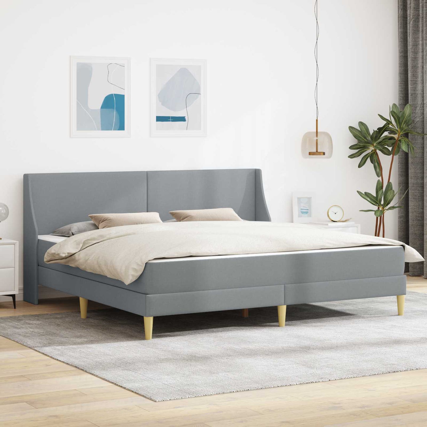 Bedframe met matras Lichtgrijs 200 x 200 cm Polyester