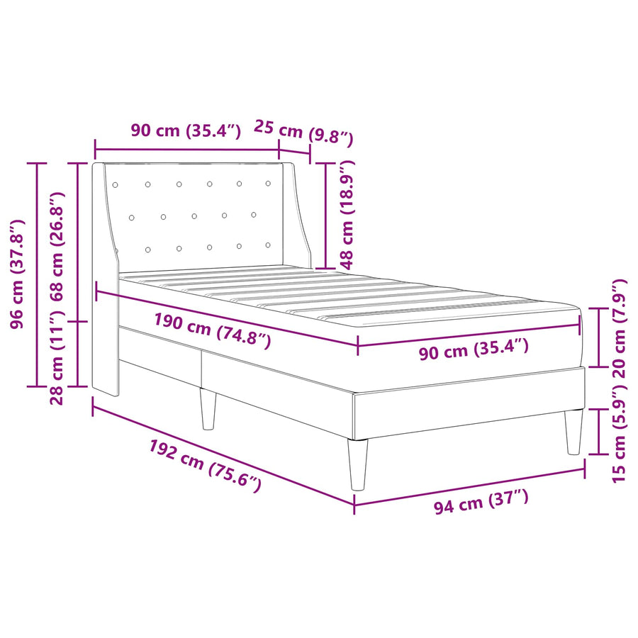 Bedframe met matras met hoofdeinde Zwart 90 x 190 cm Fluweel