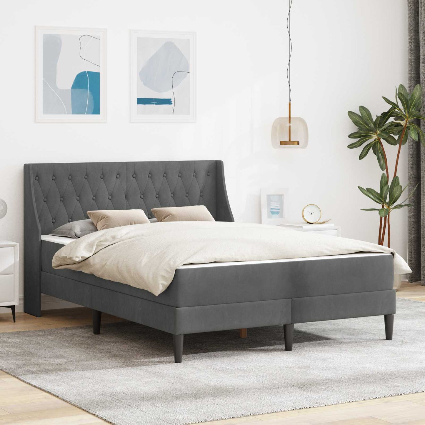 Bedframe met matras Wandgemonteerd 2 pcs Donkergrijs Fluweel