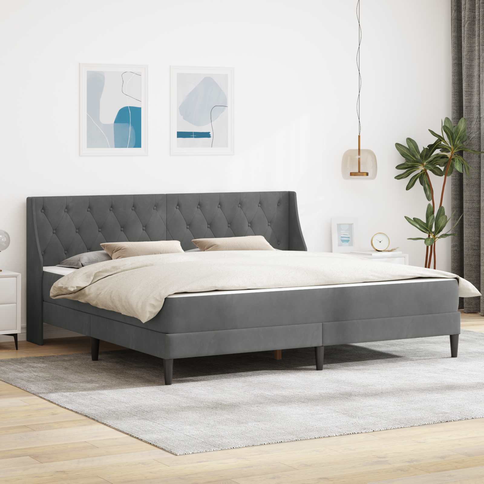 Bedframe met matras Wandgemonteerd 2 pcs Donkergrijs Fluweel