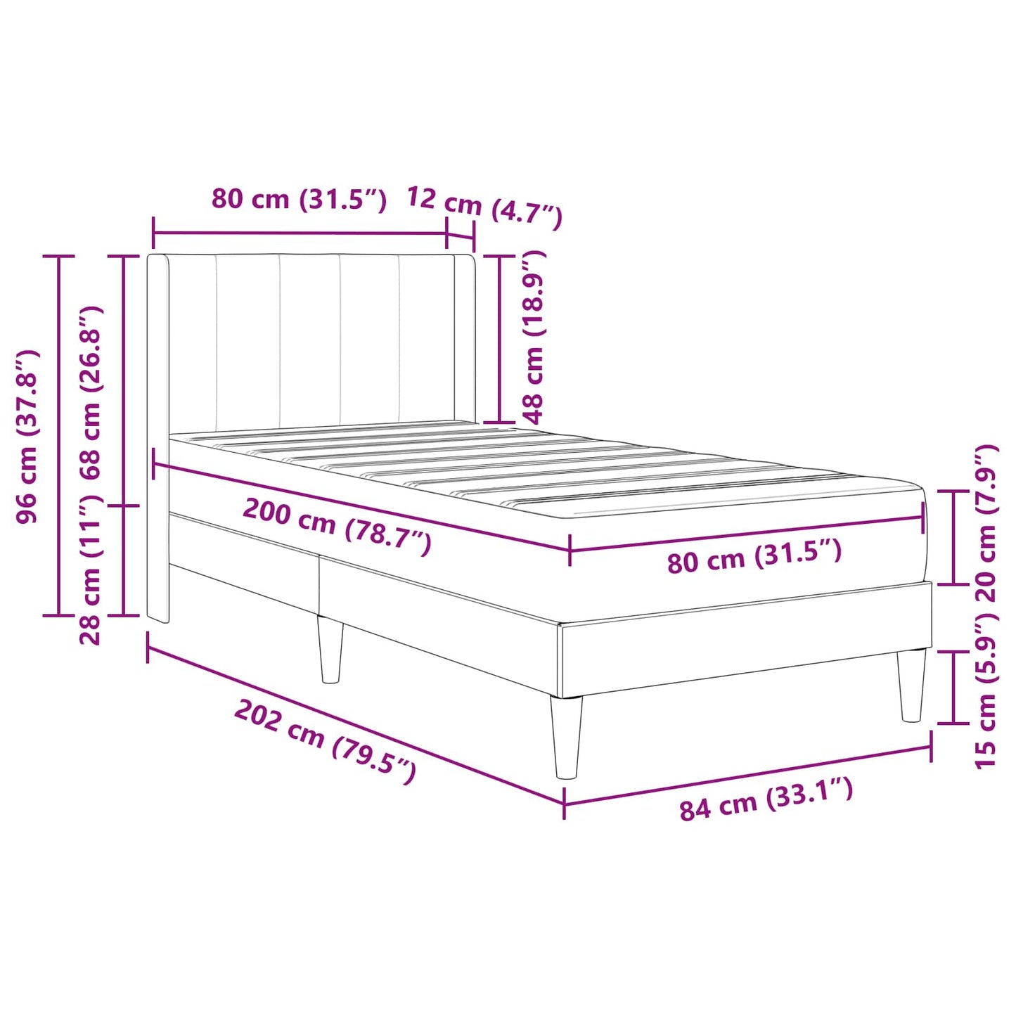 Bedframe Lichtgrijs 80 x 200 cm Fluweel