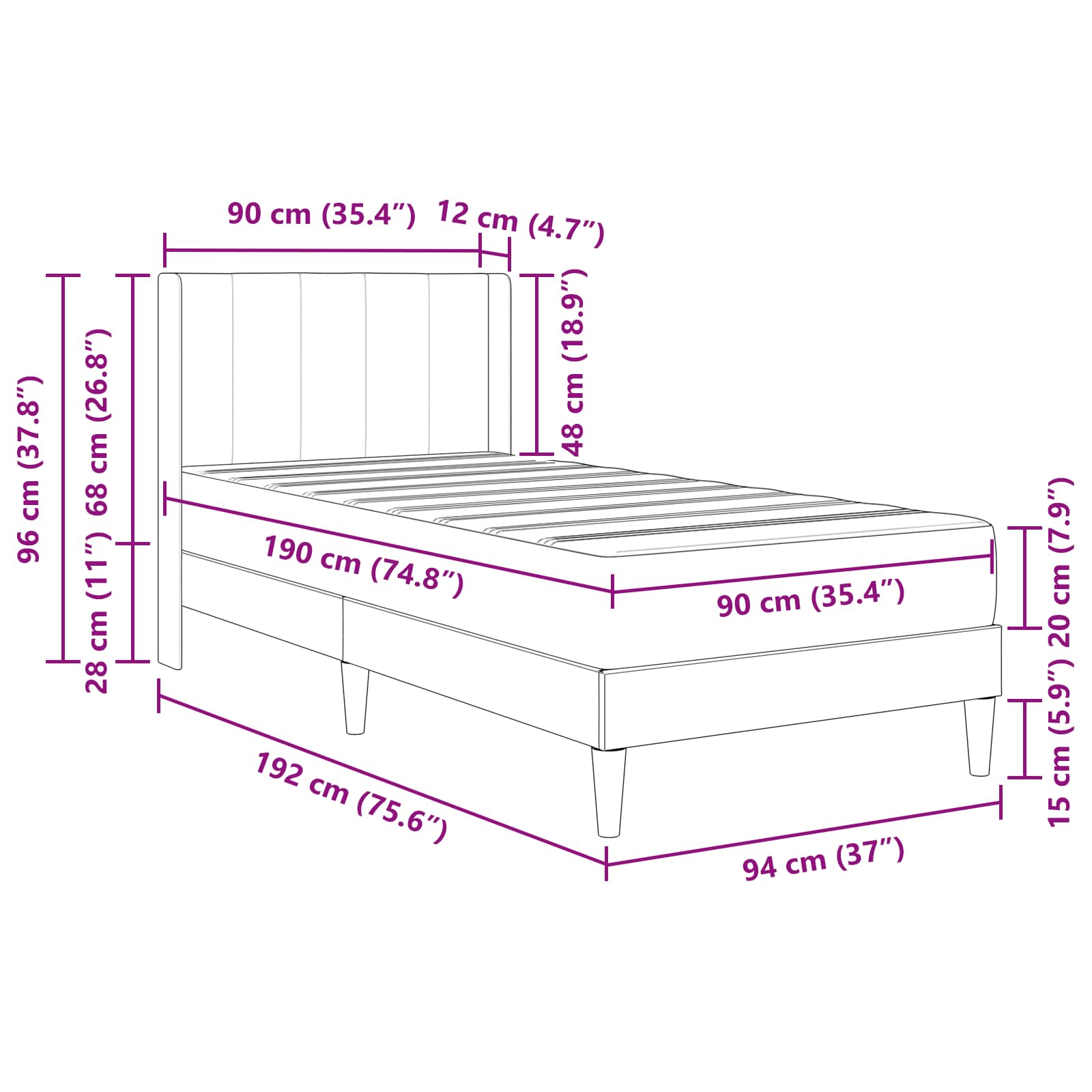 Bedframe Roze 90 x 190 cm Fluweel