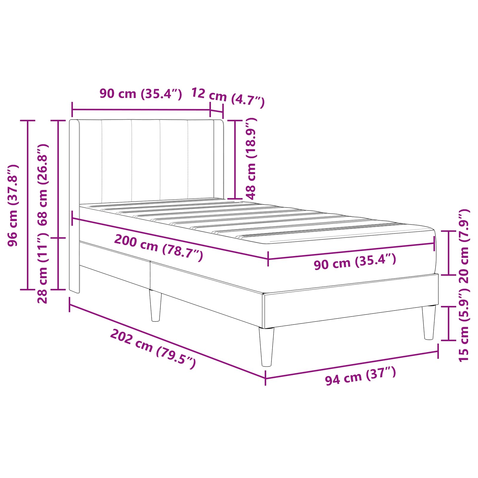 Bedframe Donkergrijs 90 x 200 cm Fluweel
