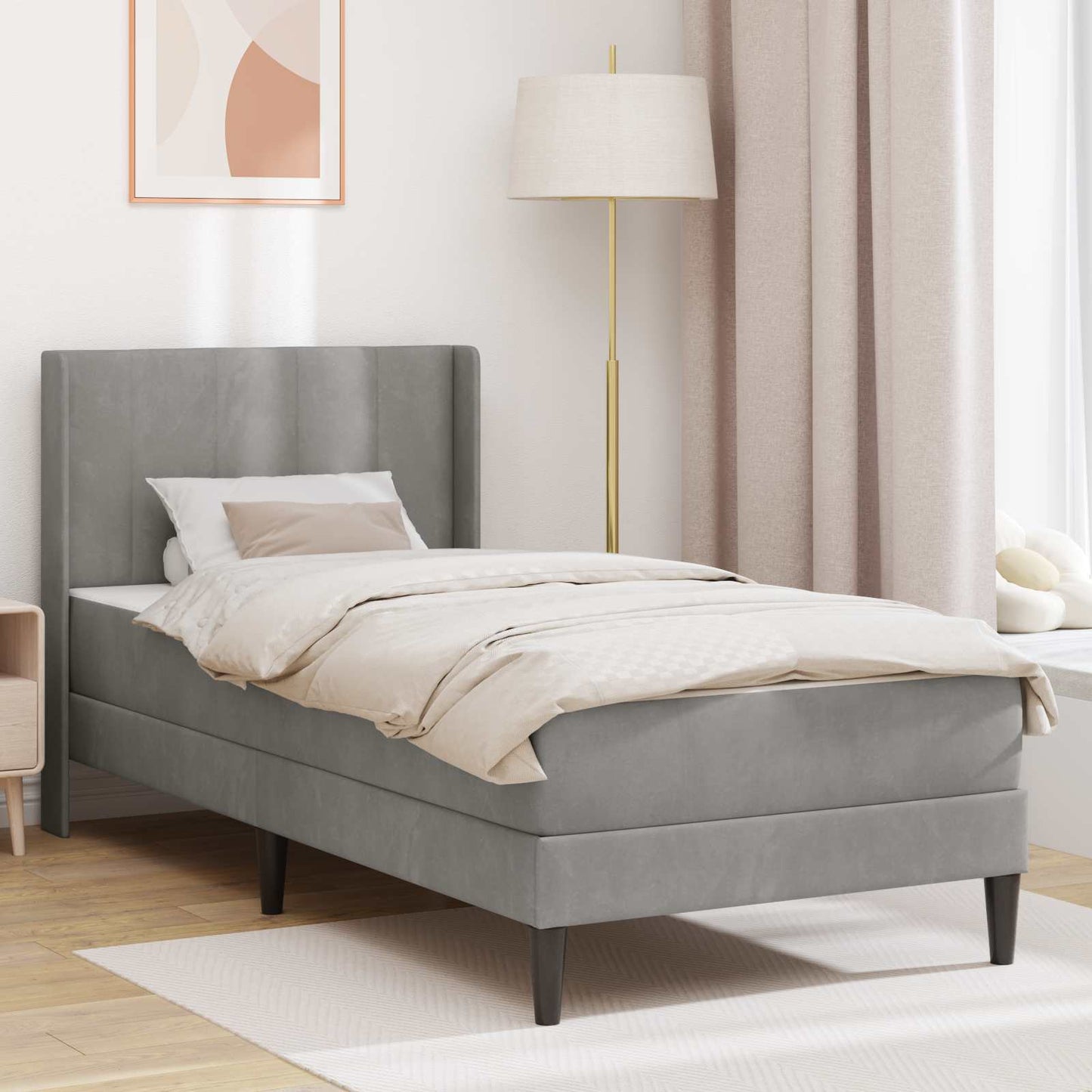 Bedframe met matras met hoofdeinde 2 pcs Lichtgrijs Fluweel