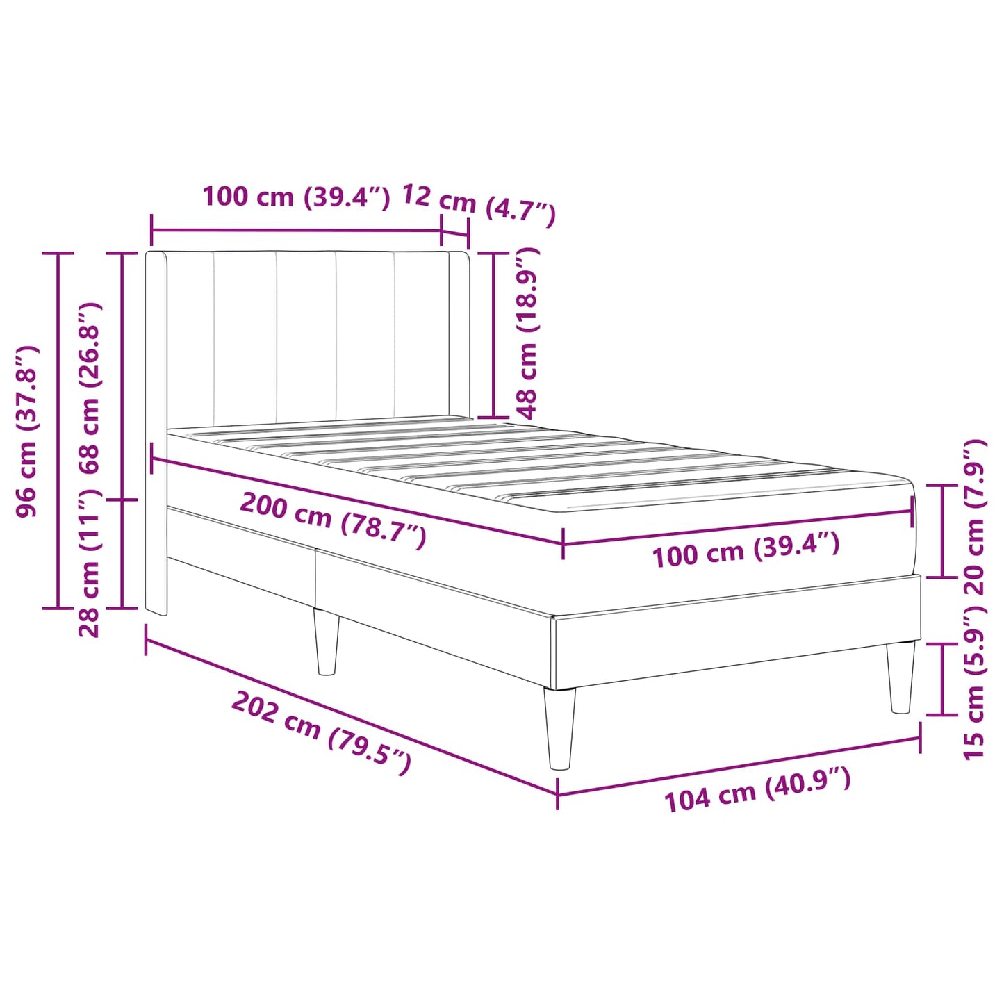 Bedframe met matras met hoofdeinde 2 pcs Blauw Fluweel