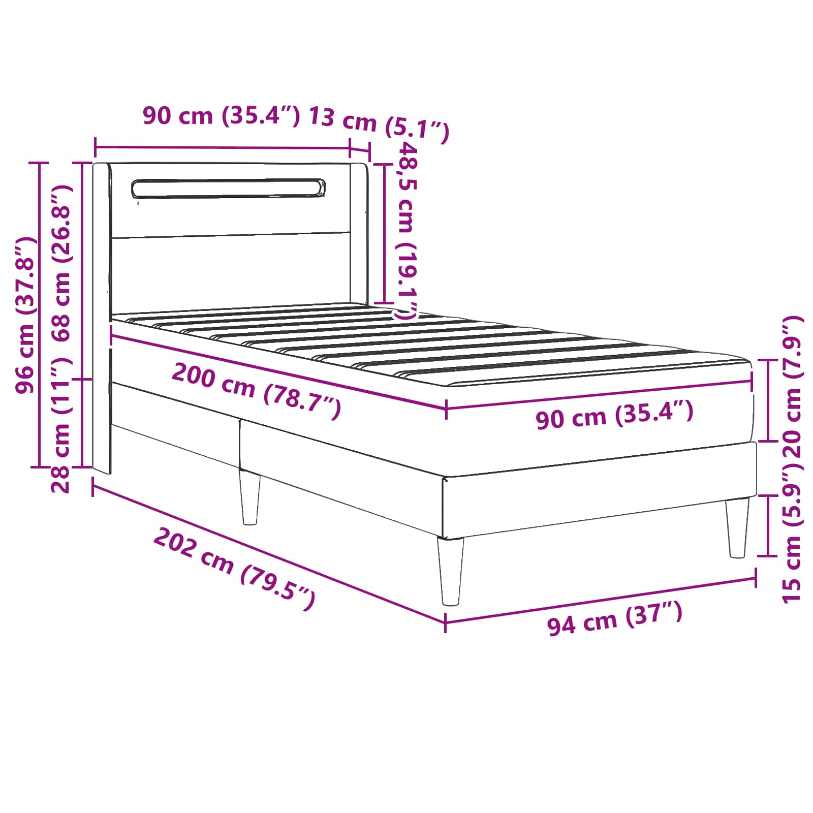 Bedframe met matras Zwart 90 x 200 cm Kunstleer