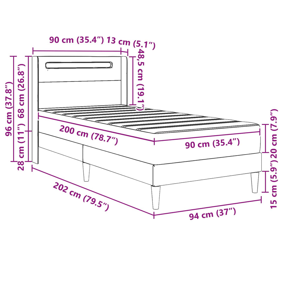 Bedframe met matras Zwart 90 x 200 cm Kunstleer