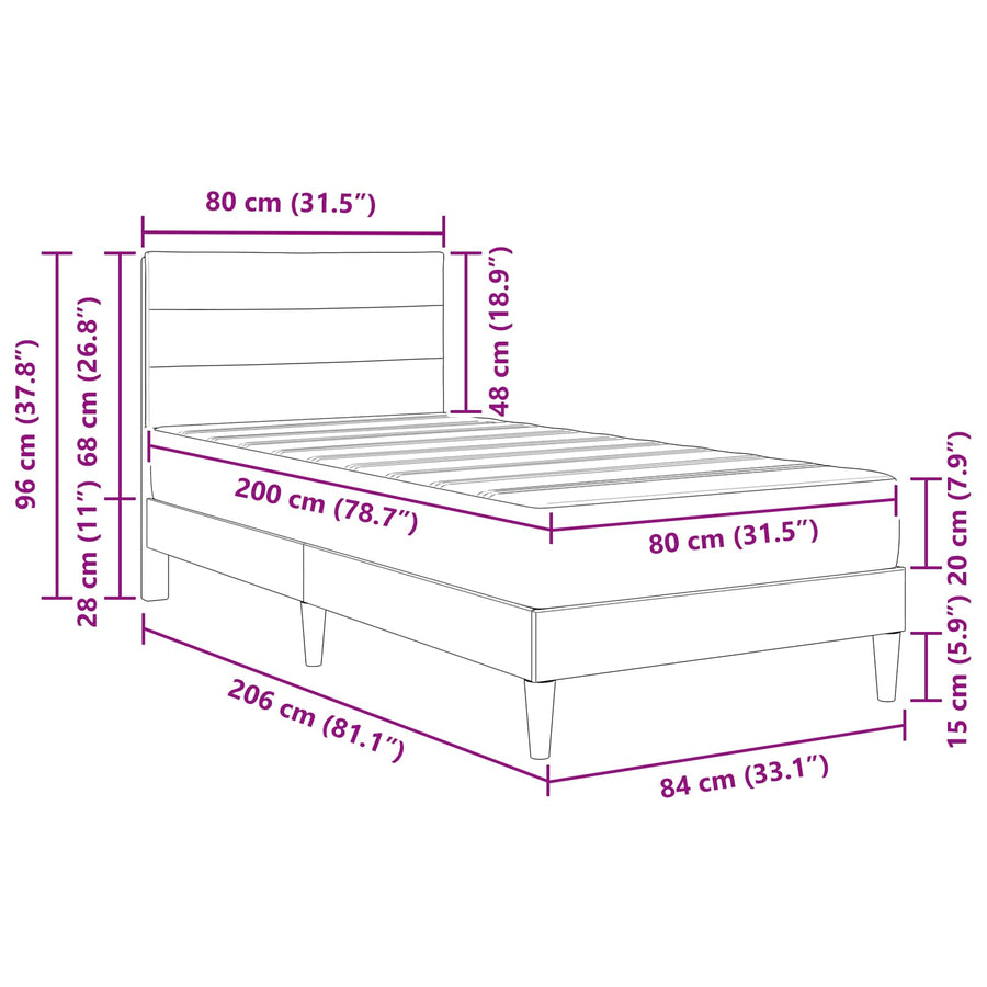 Bedframe Zwart 80 x 200 cm Polyester