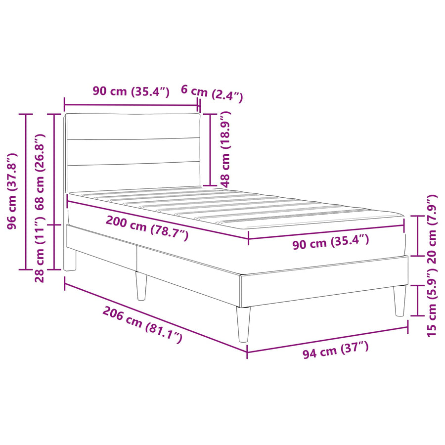 Bedframe Taupe 90 x 200 cm Polyester