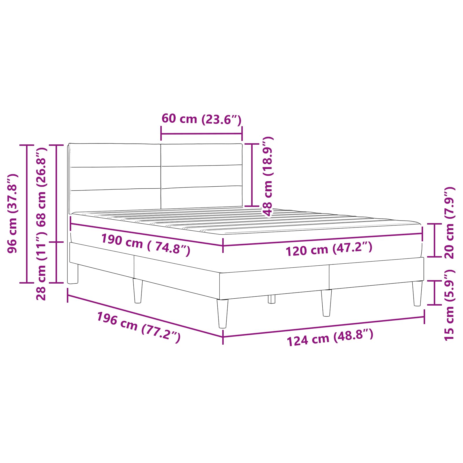 Bedframe vidaXL Bedframe Lichtgrijs 120 x 190 cm Polyester