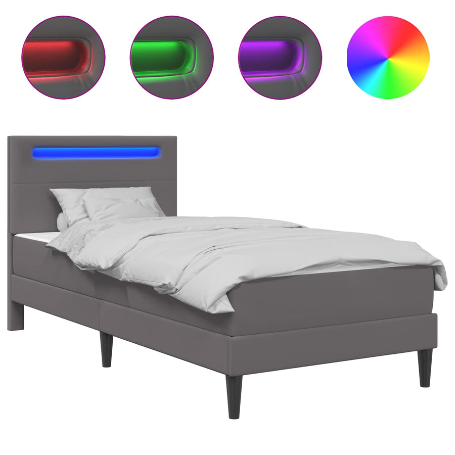 Bedframe met LED-stripverlichting Grijs 90 x 190 cm Kunstleer