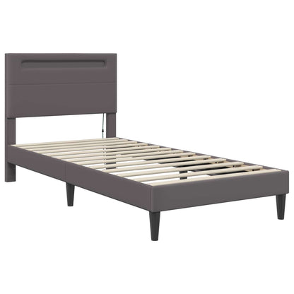 Bedframe met LED-stripverlichting Grijs 90 x 190 cm Kunstleer