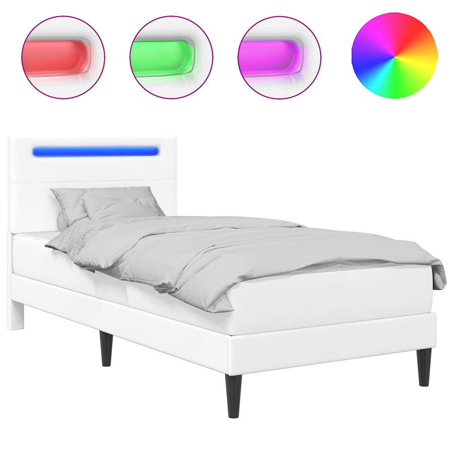 Bedframe met LED-stripverlichting Wit 90 x 190 cm Kunstleer