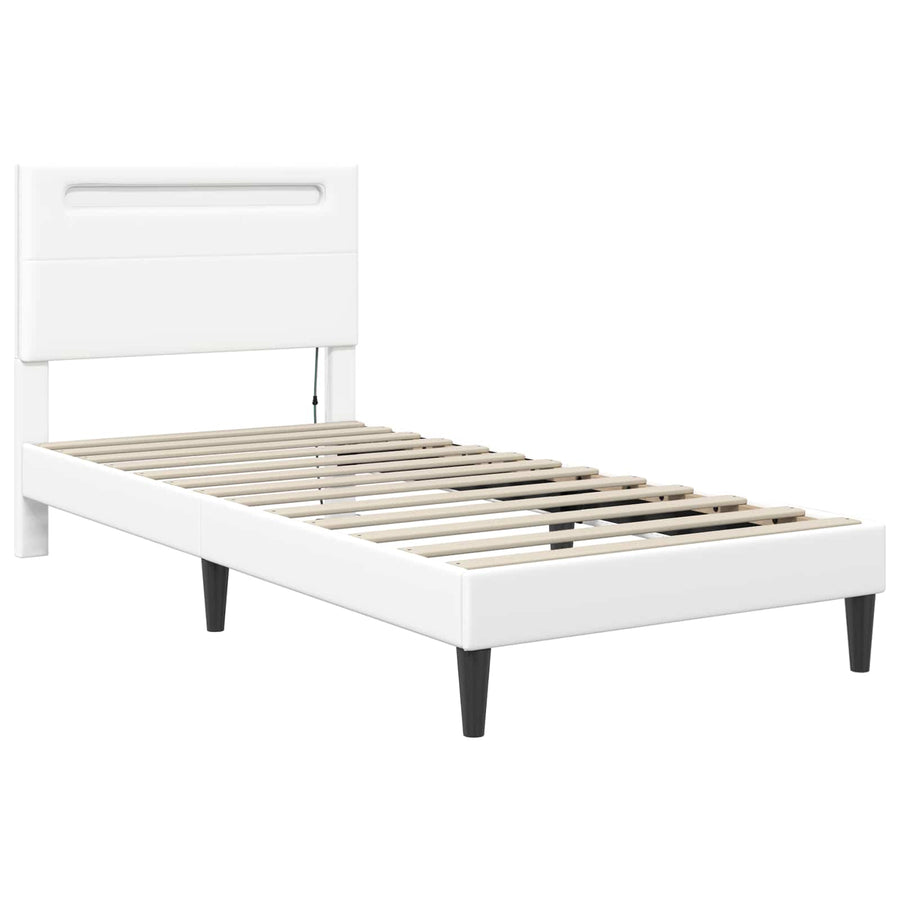 Bedframe met LED-stripverlichting Wit 90 x 190 cm Kunstleer