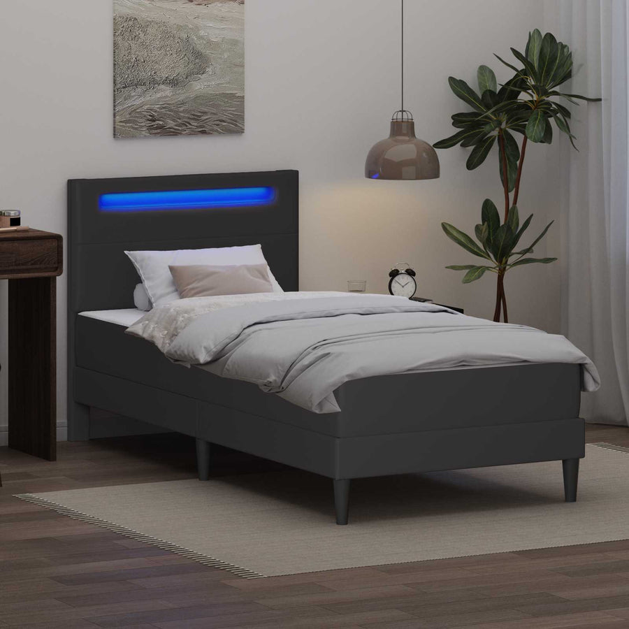 Bedframe met LED-stripverlichting Grijs 90 x 200 cm Kunstleer