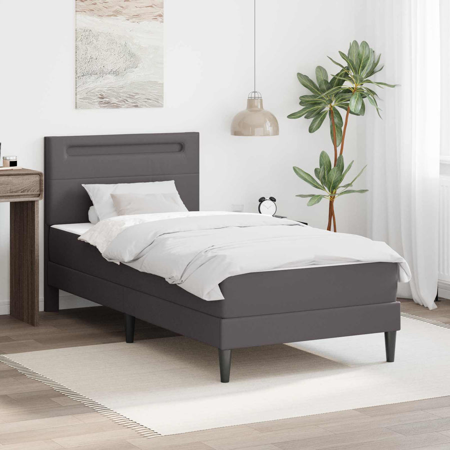 Bedframe met LED-stripverlichting Grijs 90 x 200 cm Kunstleer