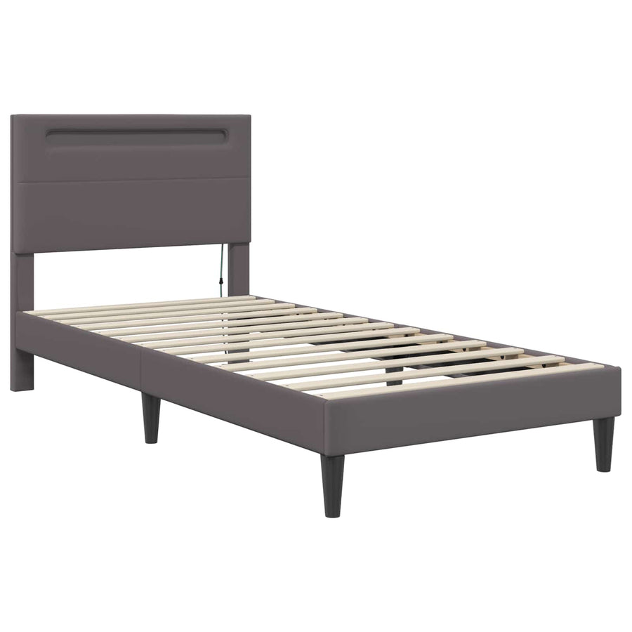 Bedframe met LED-stripverlichting Grijs 100 x 200 cm Kunstleer