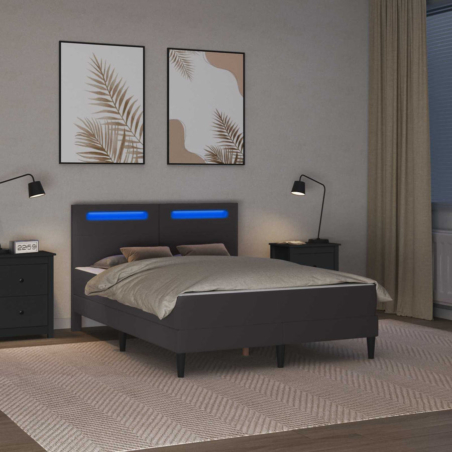 Bedframe met LED-stripverlichting Grijs 140 x 190 cm Kunstleer