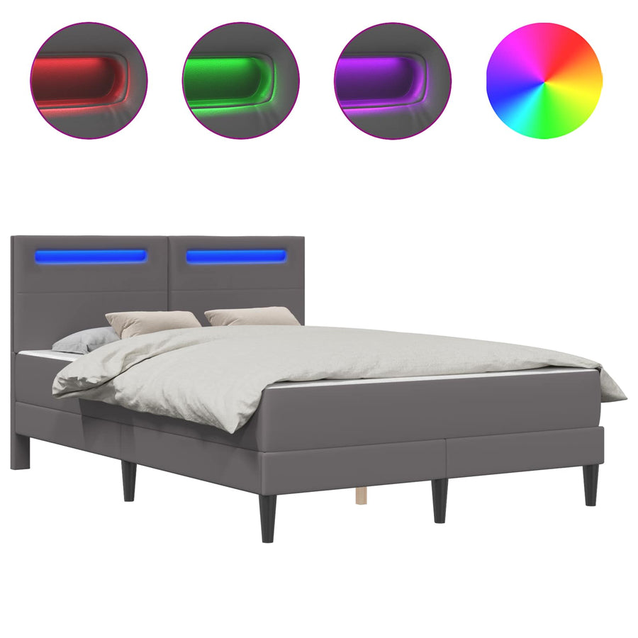 Bedframe met LED-stripverlichting Grijs 140 x 190 cm Kunstleer