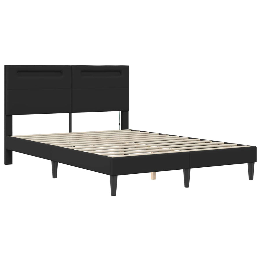 Bedframe met LED-stripverlichting Zwart 140 x 190 cm Kunstleer
