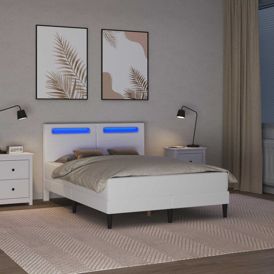Bedframe met LED-stripverlichting Wit 140 x 200 cm Kunstleer