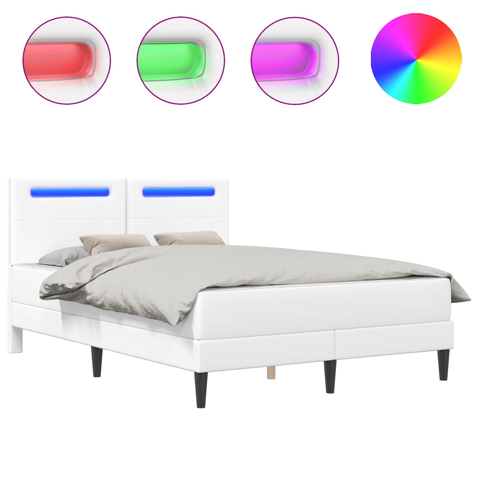 Bedframe met LED-stripverlichting Wit 140 x 200 cm Kunstleer