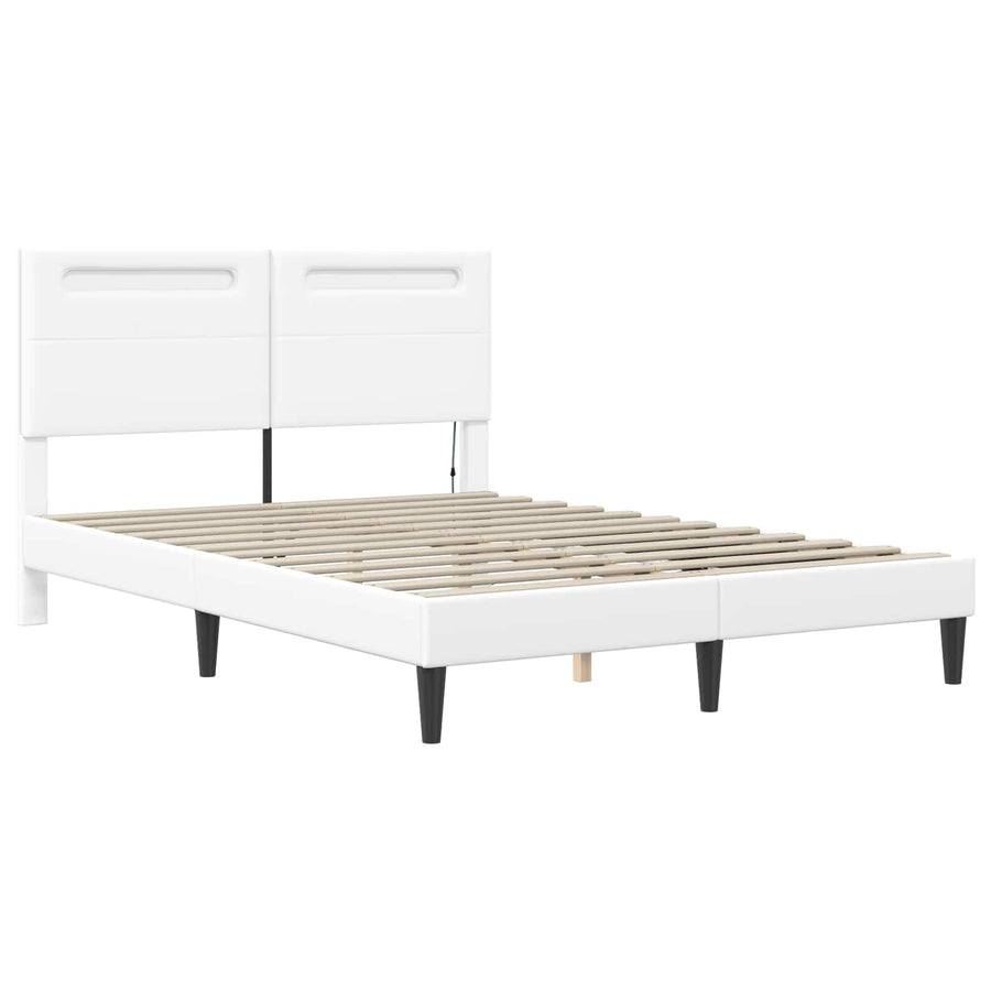 Bedframe met LED-stripverlichting Wit 160 x 200 cm Kunstleer