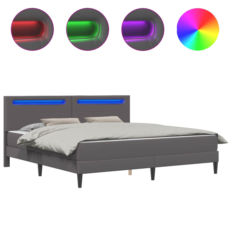 Bedframe met LED-stripverlichting Grijs 200 x 200 cm Kunstleer