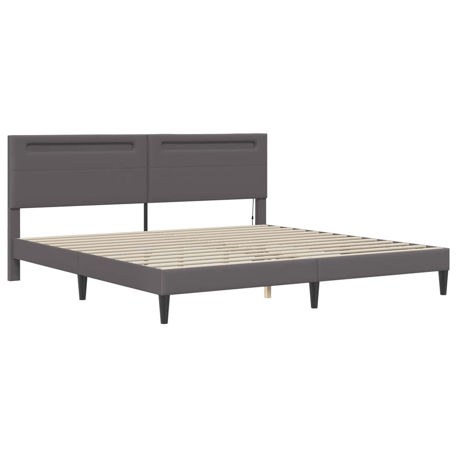 Bedframe met LED-stripverlichting Grijs 200 x 200 cm Kunstleer