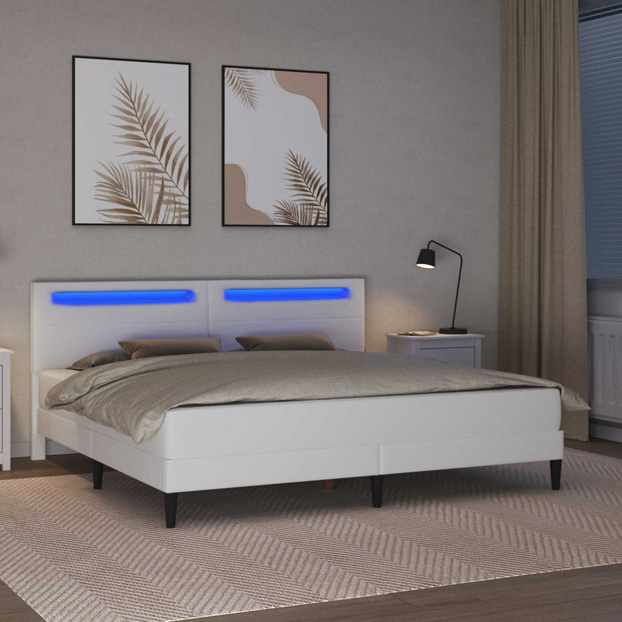 Bedframe met LED-stripverlichting Wit 200 x 200 cm Kunstleer