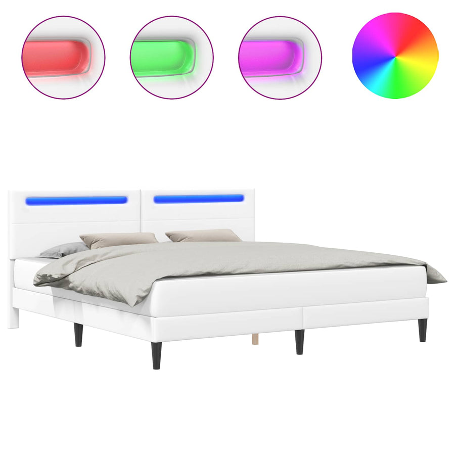 Bedframe met LED-stripverlichting Wit 200 x 200 cm Kunstleer