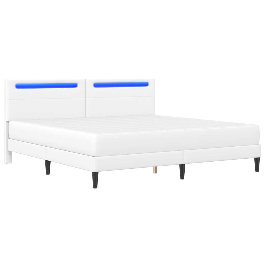 Bedframe met LED-stripverlichting Wit 200 x 200 cm Kunstleer