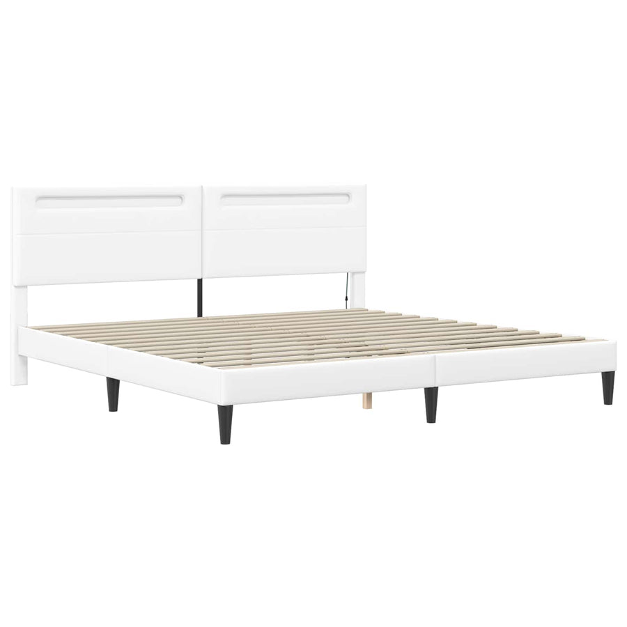 Bedframe met LED-stripverlichting Wit 200 x 200 cm Kunstleer