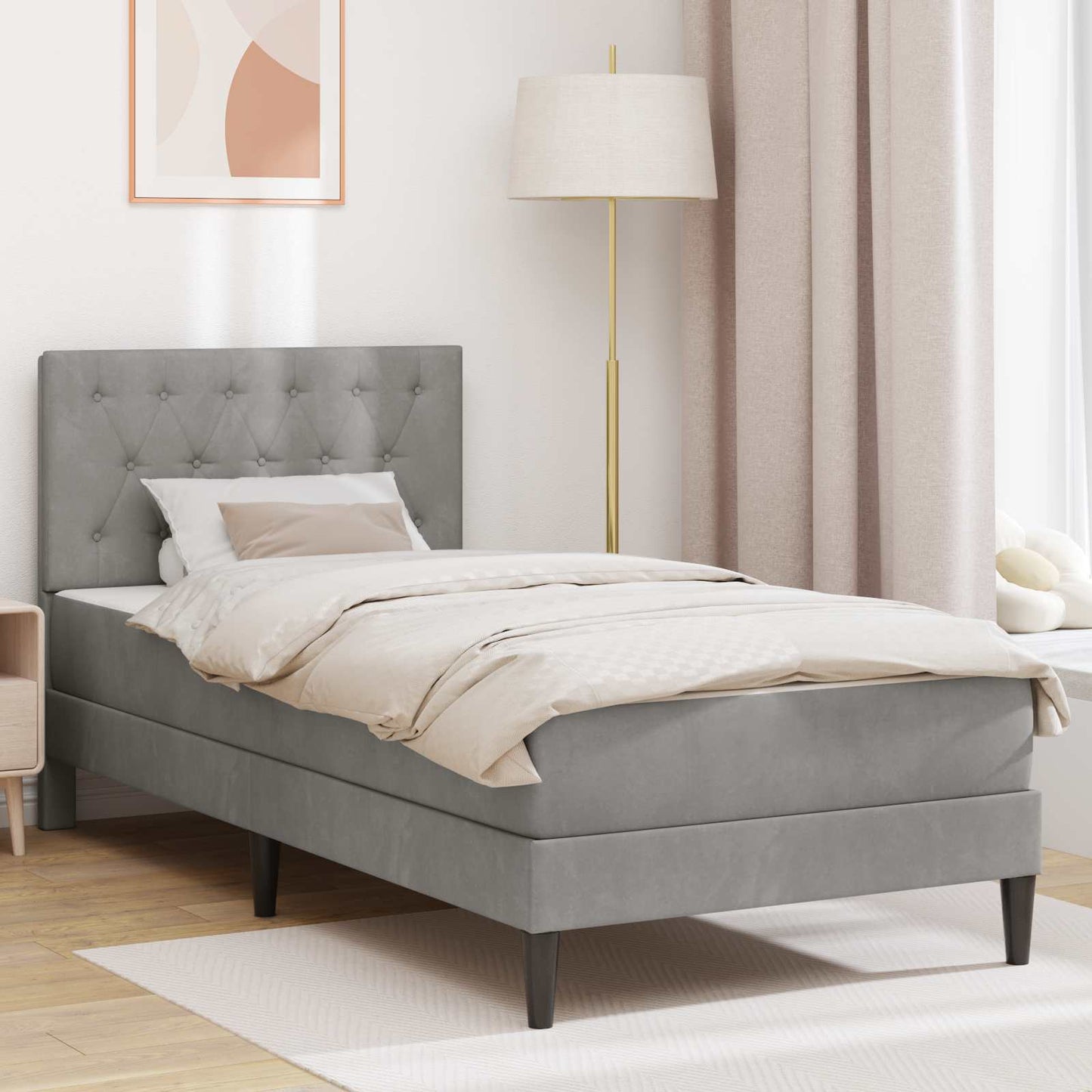 Bedframe met matras Lichtgrijs 80 x 200 cm Fluweel