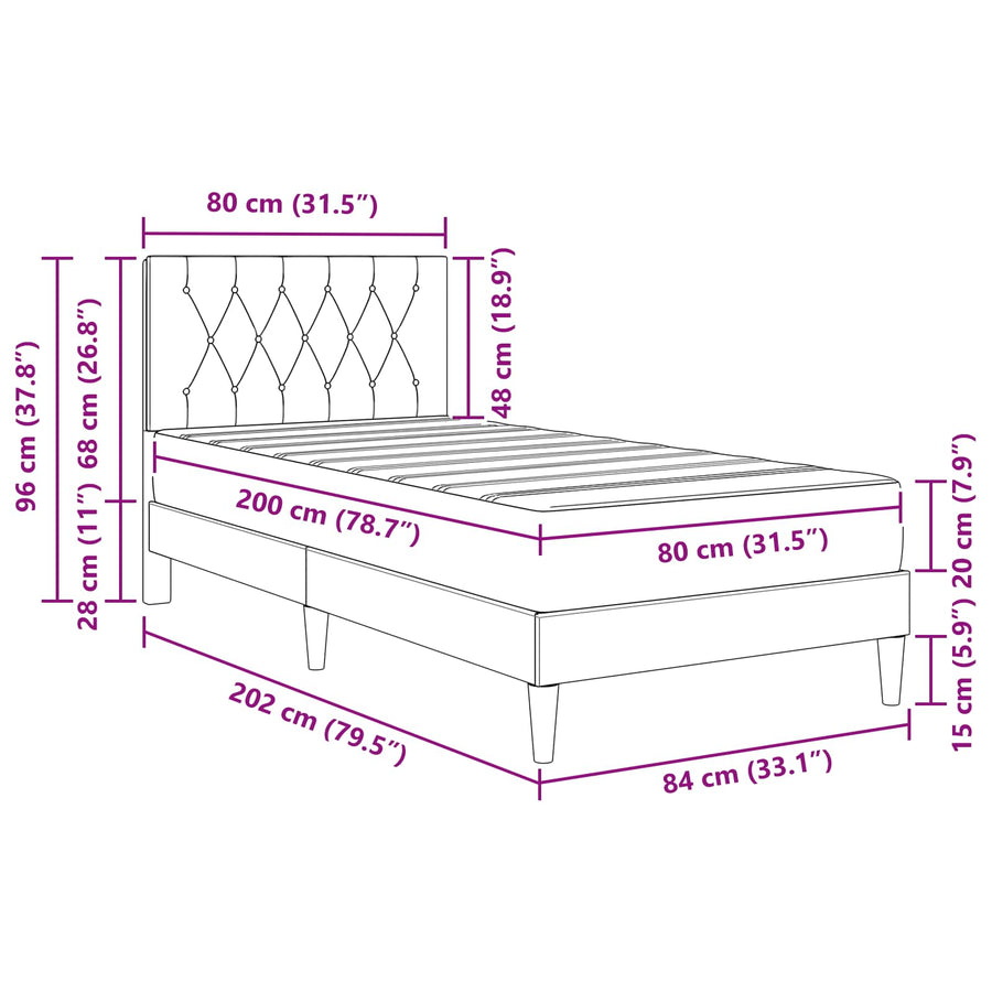Bedframe met matras met hoofdeinde Roze 80 x 200 cm Fluweel