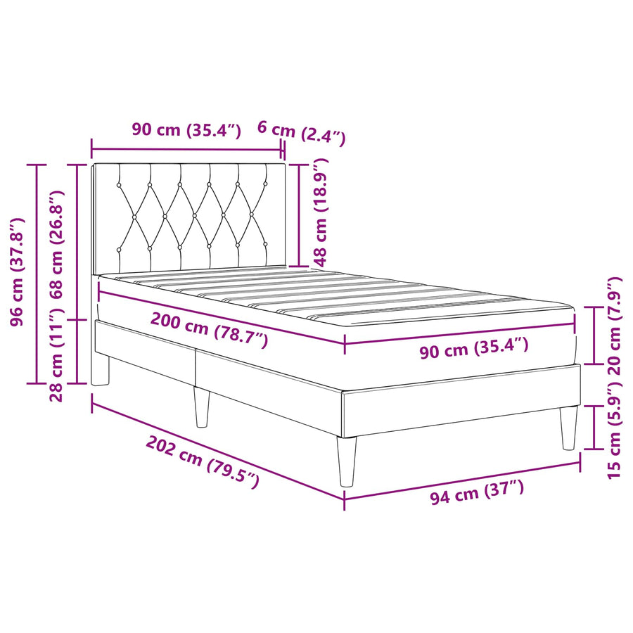 Bedframe met matras met hoofdeinde Blauw 90 x 200 cm Fluweel